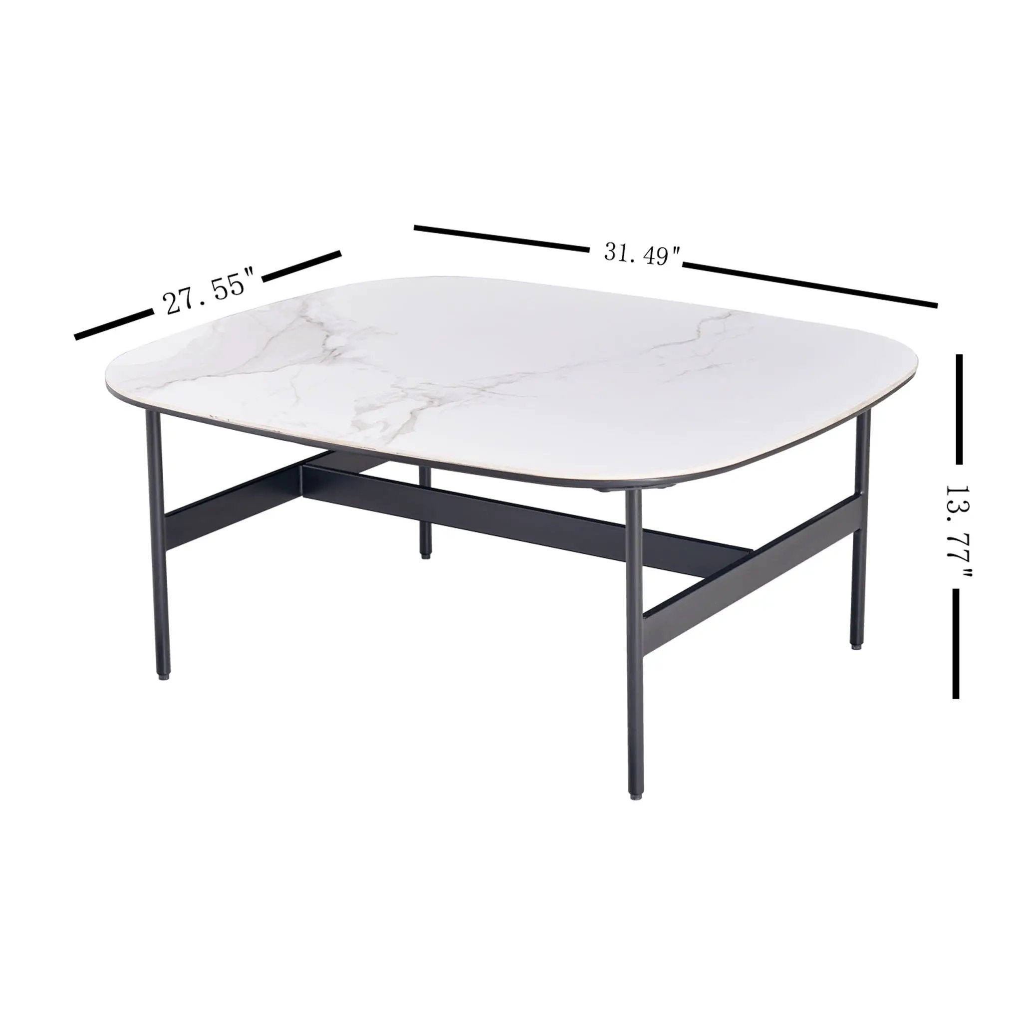 Modern Rectangular Rock Plate Coffee Table Open Space Design Golden Metal Frame Minimalist Living Room Center Table For Lounge Office - Black White by HouseOfZazla