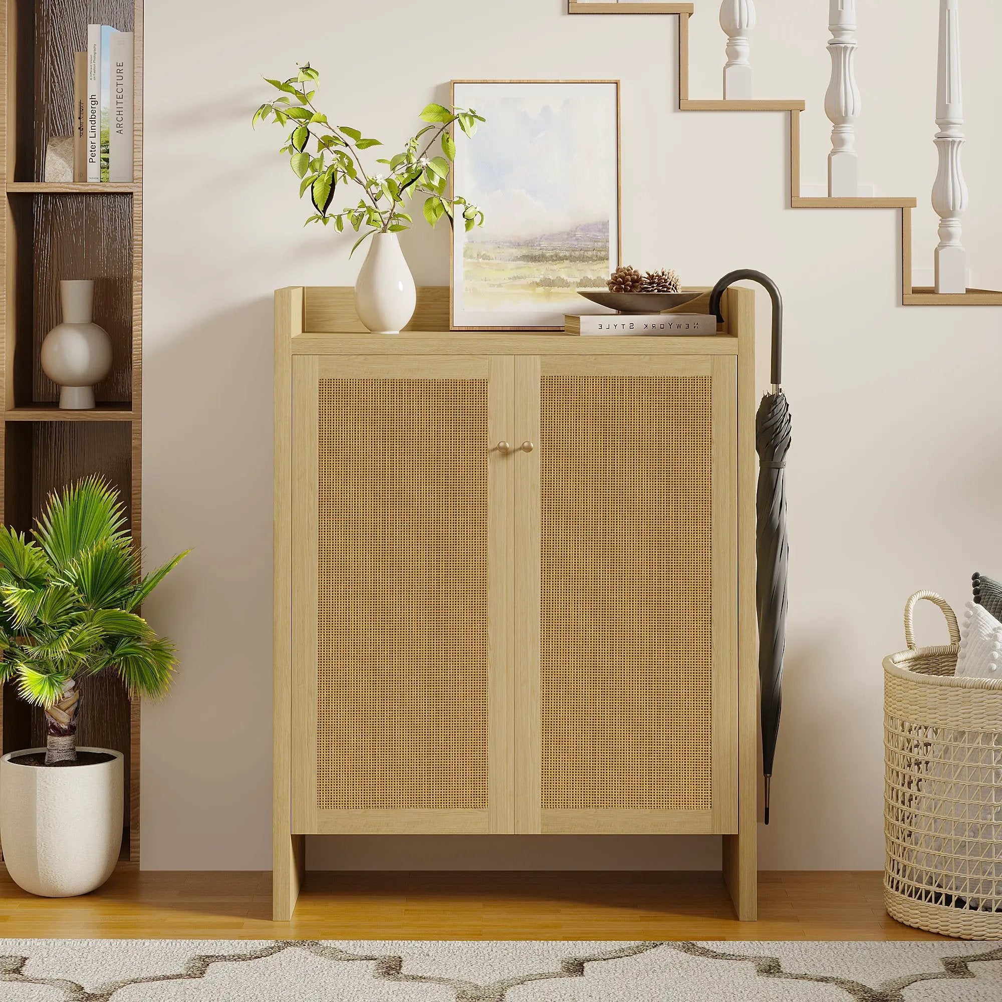 42.5" Tall Rattan Shoe Cabinet with Doors by HouseOfZazla