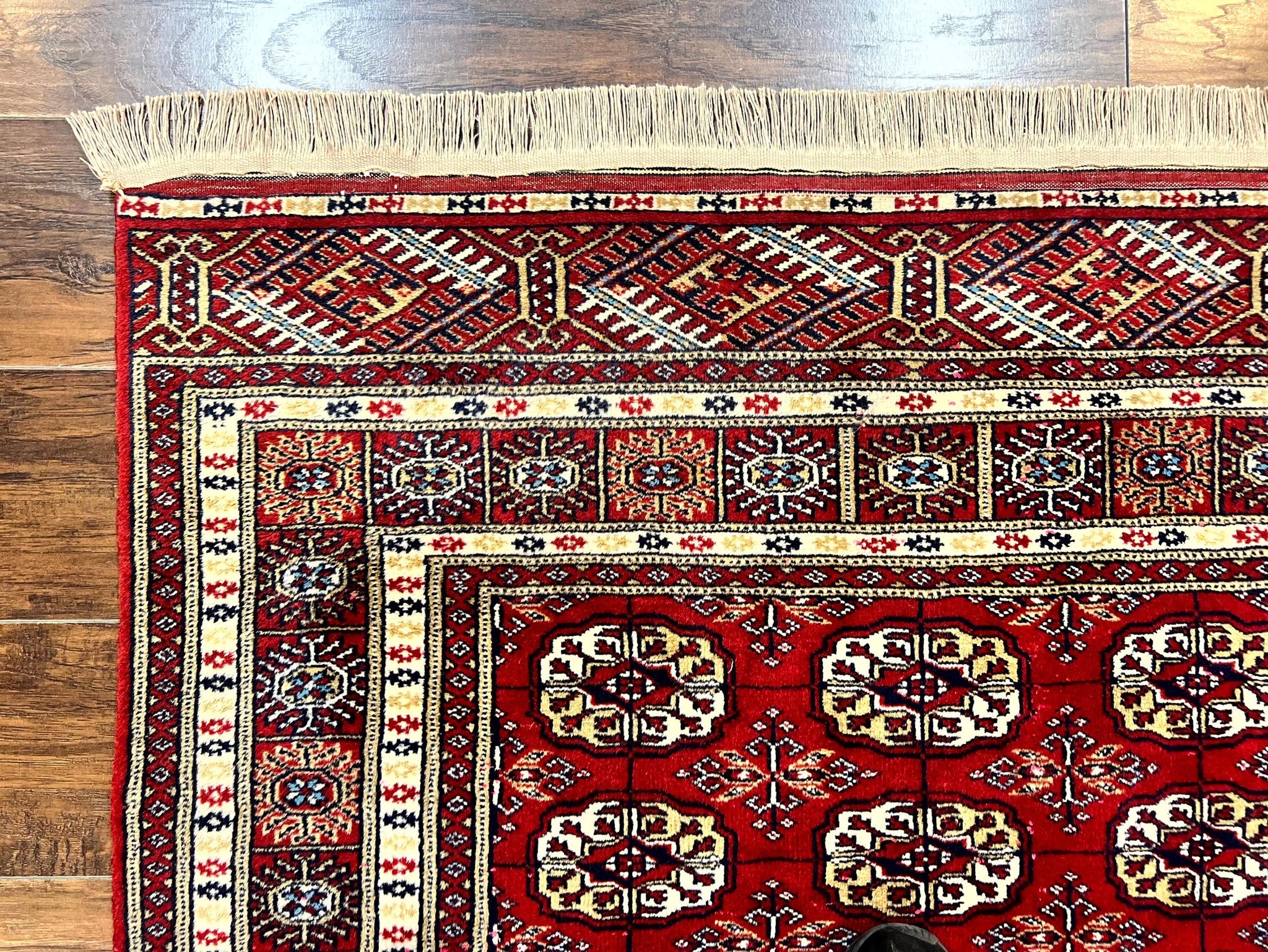 Pakistani Bokhara Rug 4x6, Red Turkoman Carpet, Finely Hand Knotted, Wool Vintage Rug by Jewel Rugs