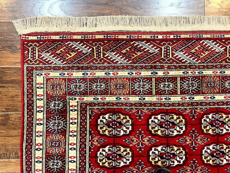 Pakistani Bokhara Rug 4x6, Red Turkoman Carpet, Finely Hand Knotted, Wool Vintage Rug by Jewel Rugs