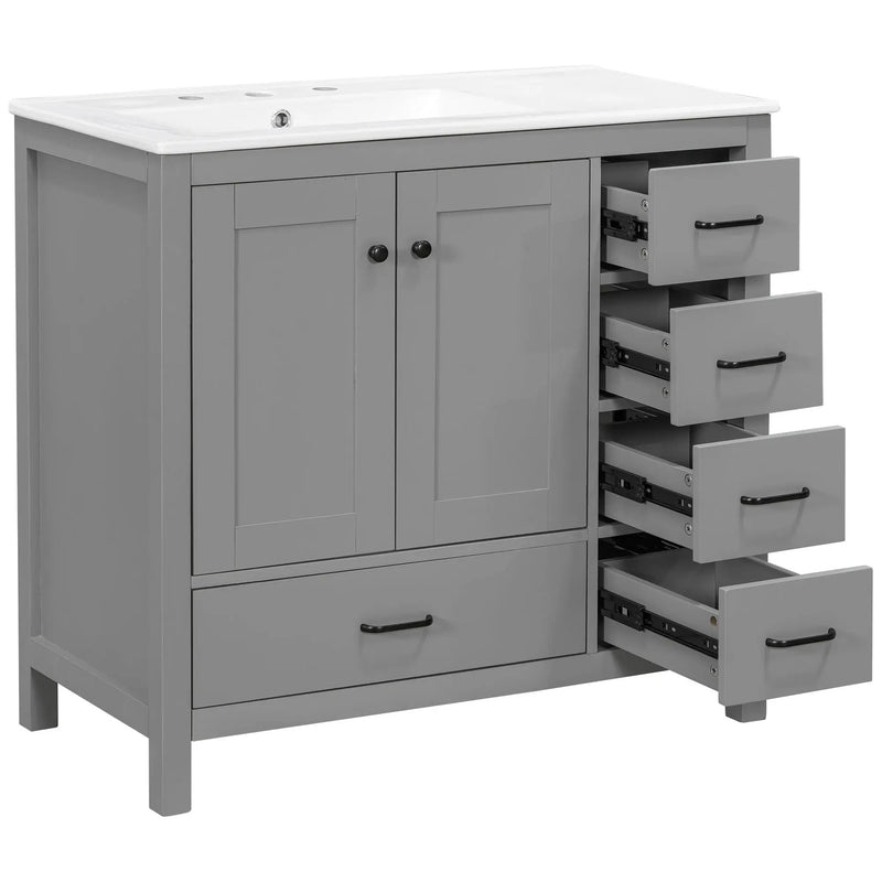 Bathroom Vanity With Ceramic Sink Combo, Abundant Storage Cabinet 2 Soft Close Doors And 5 Drawers by HouseOfZazla