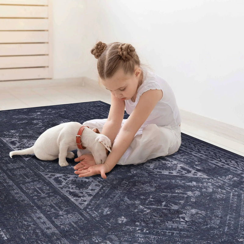 Maval - 5' X 8' Washable Area Rug - Black / Gray by HouseOfZazla