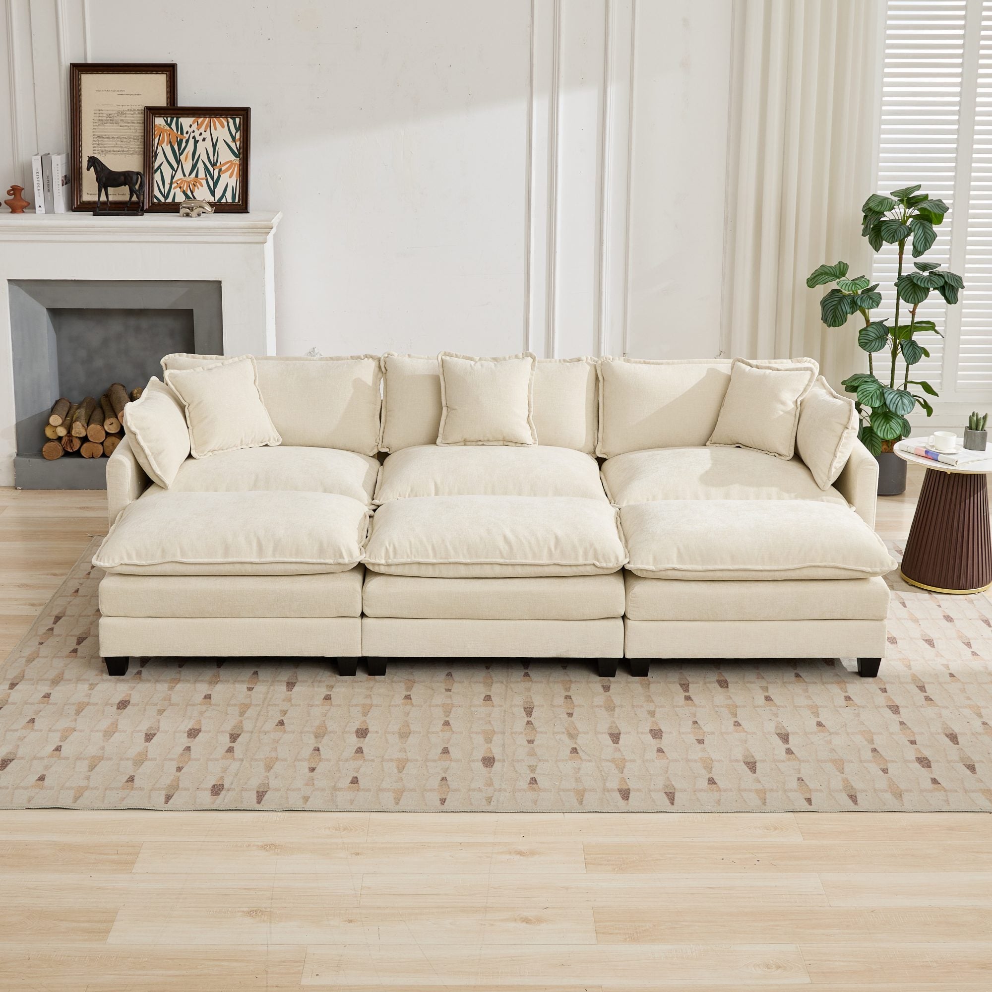 Cloud3 Seats Sofa (Ottoman is not included)Chenille Fabric in Beige by BLAKHOM