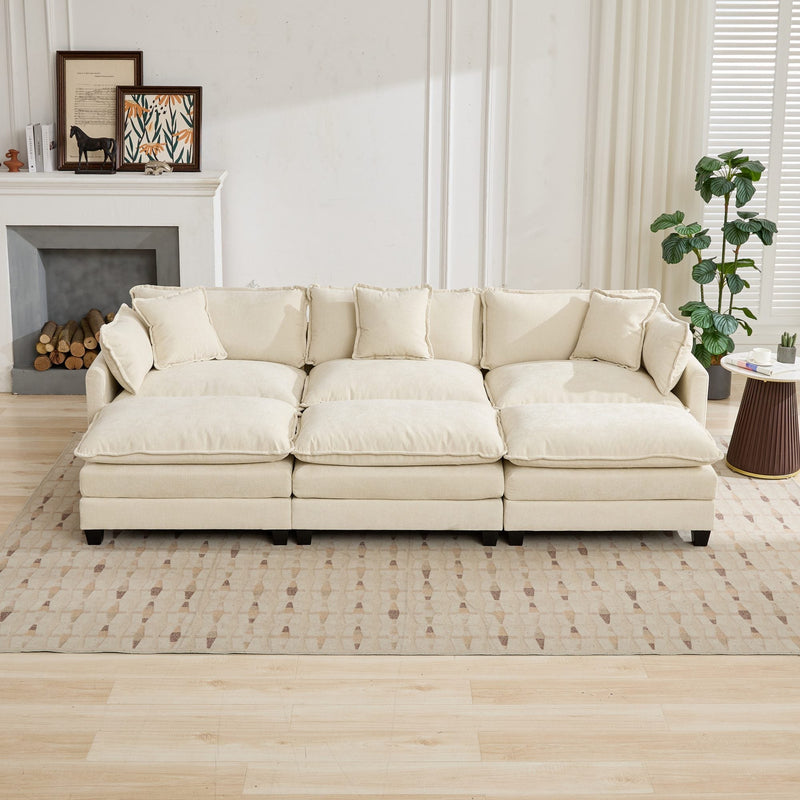 Cloud3 Seats Sofa (Ottoman is not included)Chenille Fabric in Beige by BLAKHOM