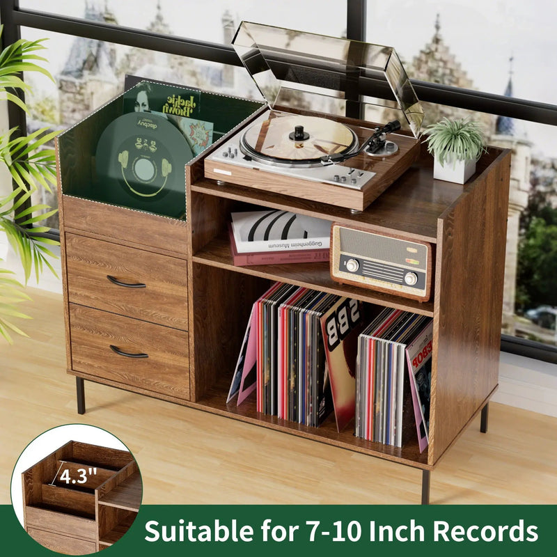 Grain Record Player Stand, Media Console With Speaker Shelf & 2 Drawers by Unique Piece Furniture