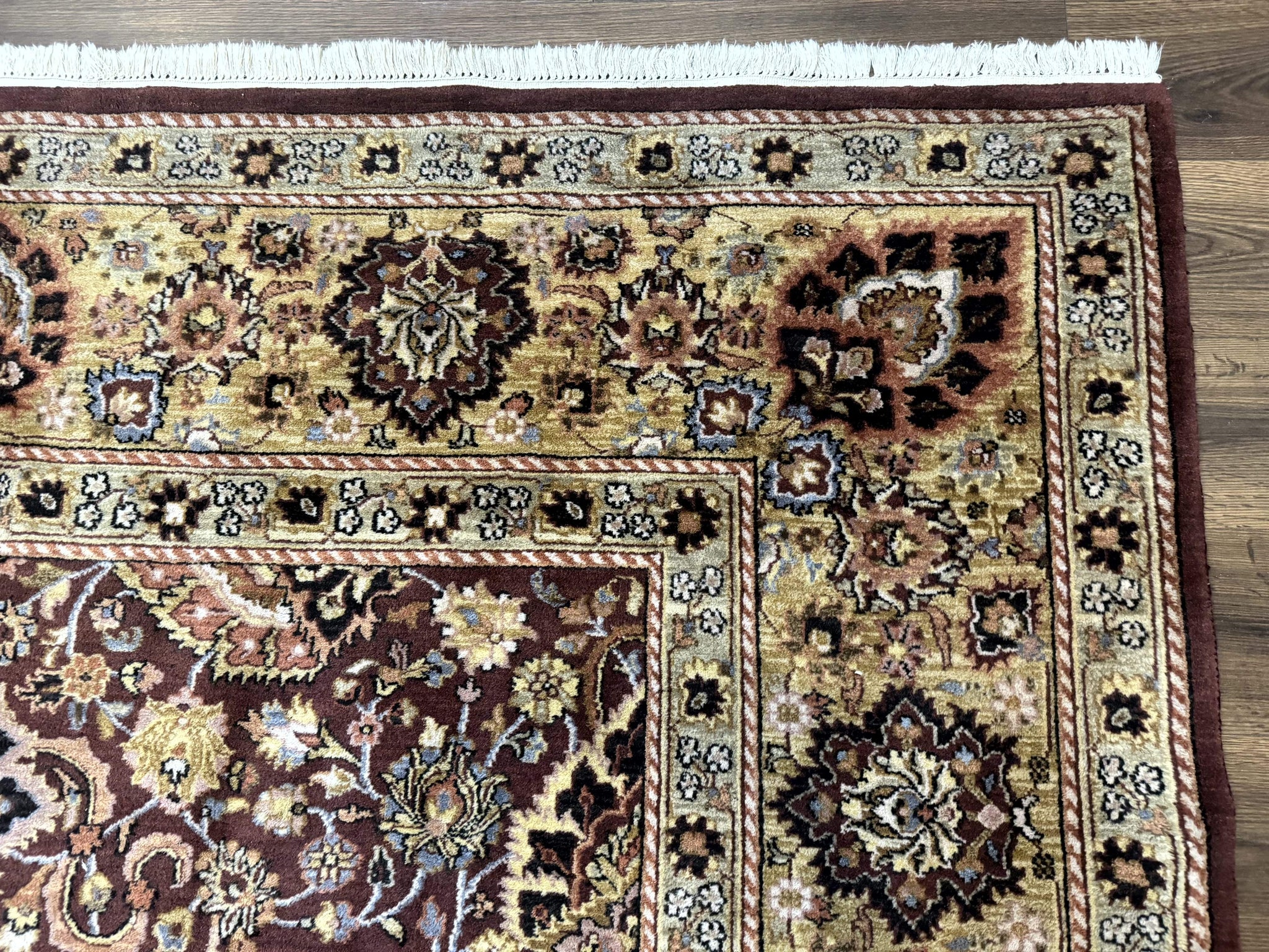 Indo Persian Rug 8x11, Eggplant & Tan, Allover Pattern, Wool Couristan Handmade Rug by Jewel Rugs