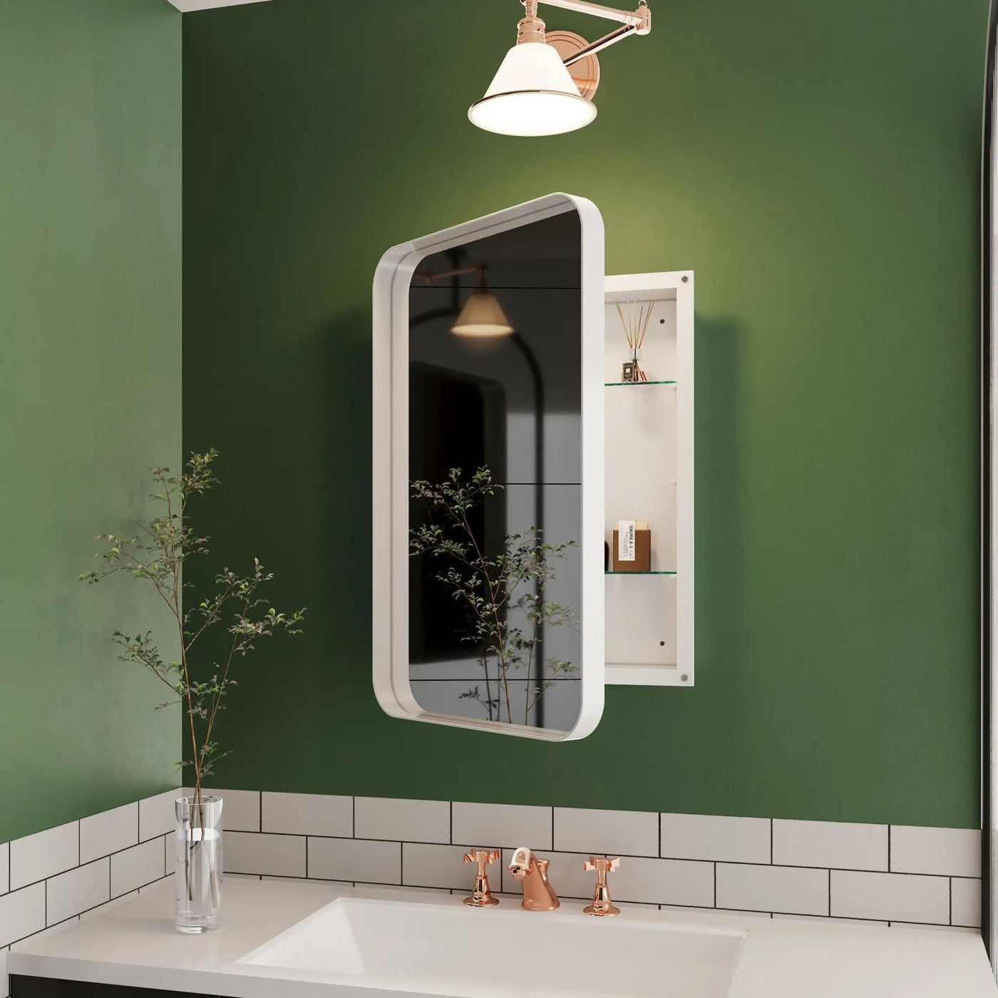 Recessed Metal Framed Medicine Cabinet With Mirror And Adjustable Shelves Wall Mirror With Storage For Bathroom by HouseOfZazla