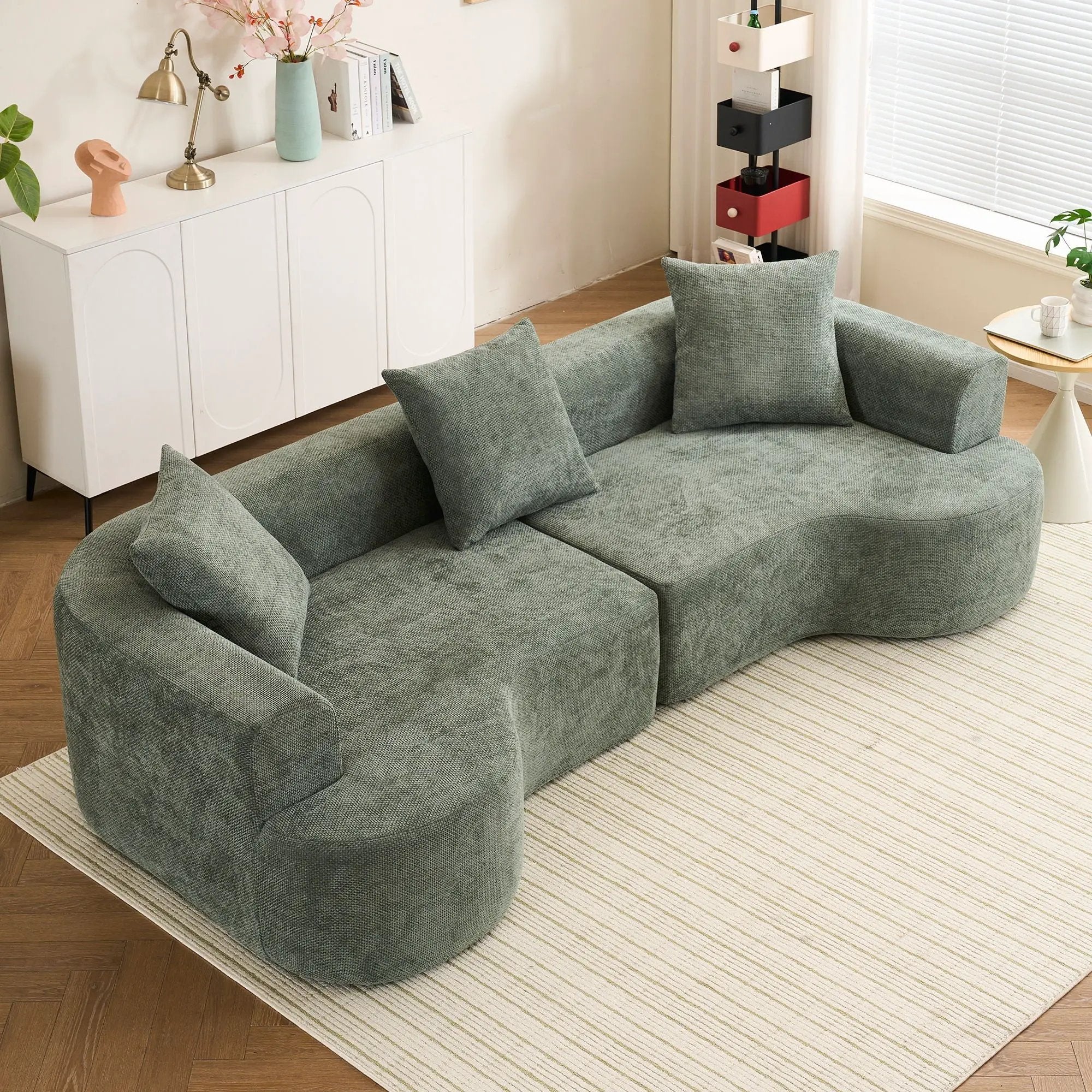 Modern Style Ultra Smooth Curved Sofa With 3 Pillows by HouseOfZazla