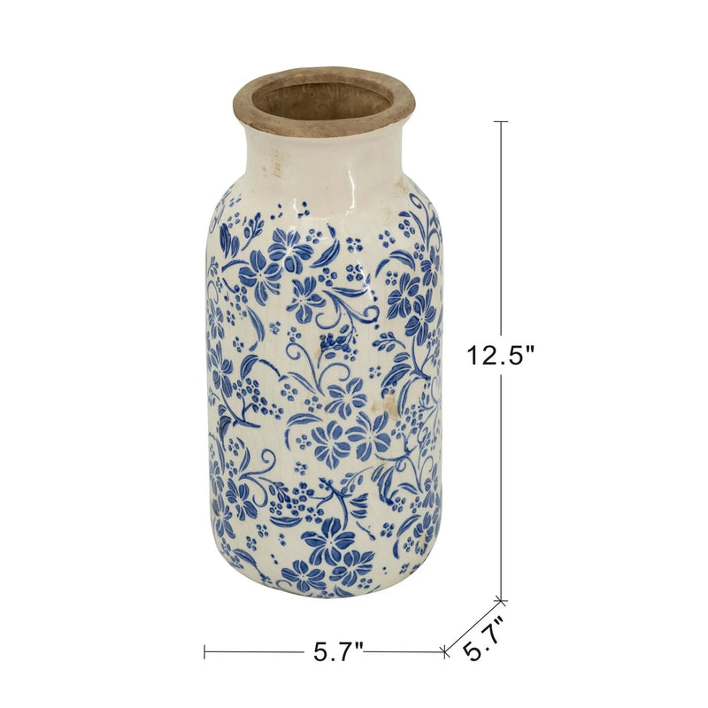D5.7x12.5' Blue and White Ceramic Accent Vase with Traditional Floral Motifs by HouseOfZazla