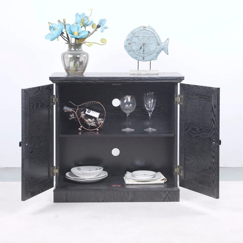Sideboard Cabinet With Mirrored Doors, Adjustable Shelf, Metal Handles