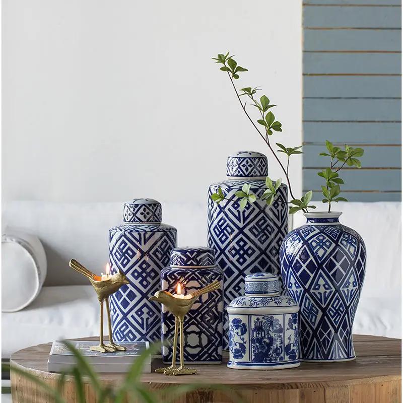 Valora Blue and White Cylinder Jar by HouseOfZazla