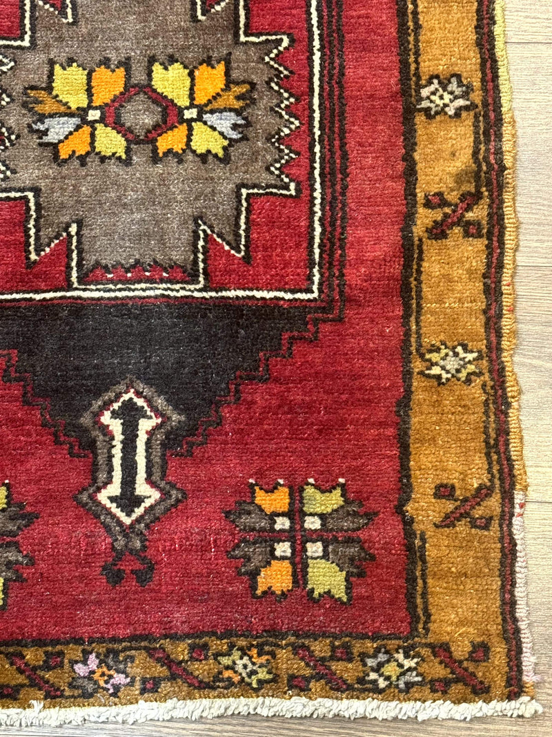 Turkish Yastik Rug 2x3, Geometric Medallion, Small Turkish Wool Rug, Red by Jewel Rugs
