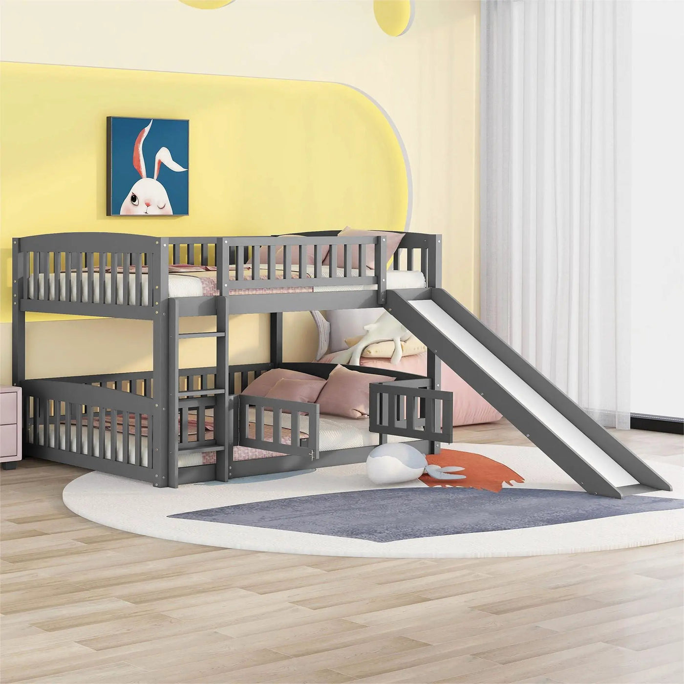 Low Bunk Bed With Slide, Fence And Ladder by Unique Piece Furniture