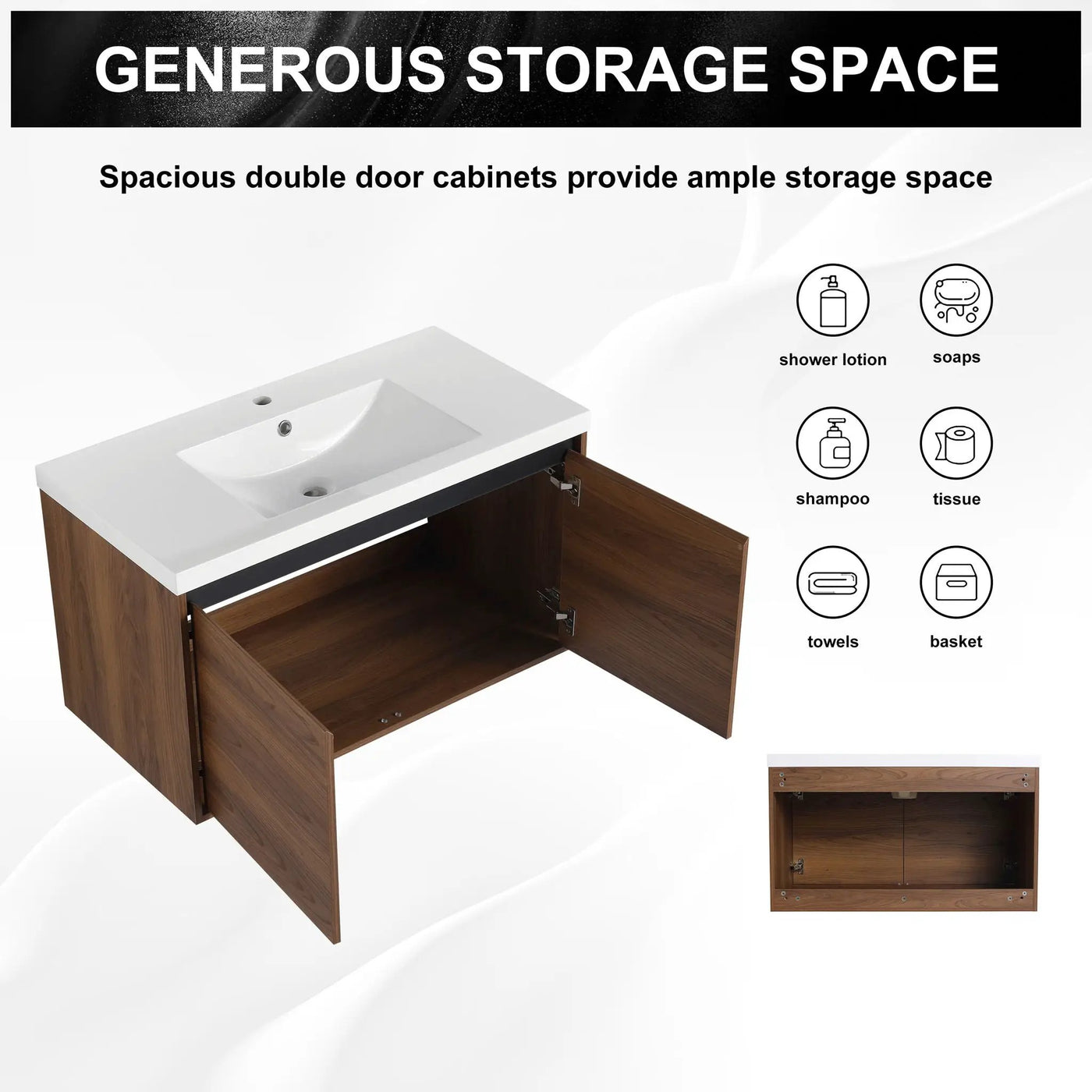 Bathroom Vanity Set With Resin Countertop Sink And 2 Doors, Engineered Wood by HouseOfZazla