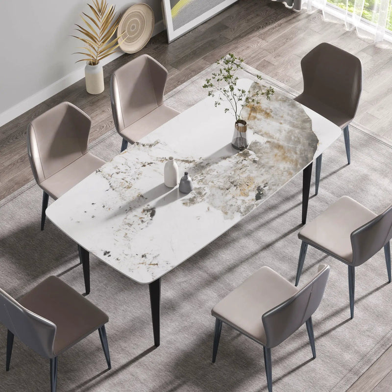 70.87" Modern Artificial Stone Pandora White Curved Black Metal Leg Dining Table - Antique White by HouseOfZazla