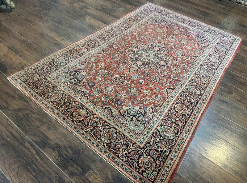 Persian Kashan Rug 4x7, Red, Floral Medallion, Vintage, Wool by Jewel Rugs