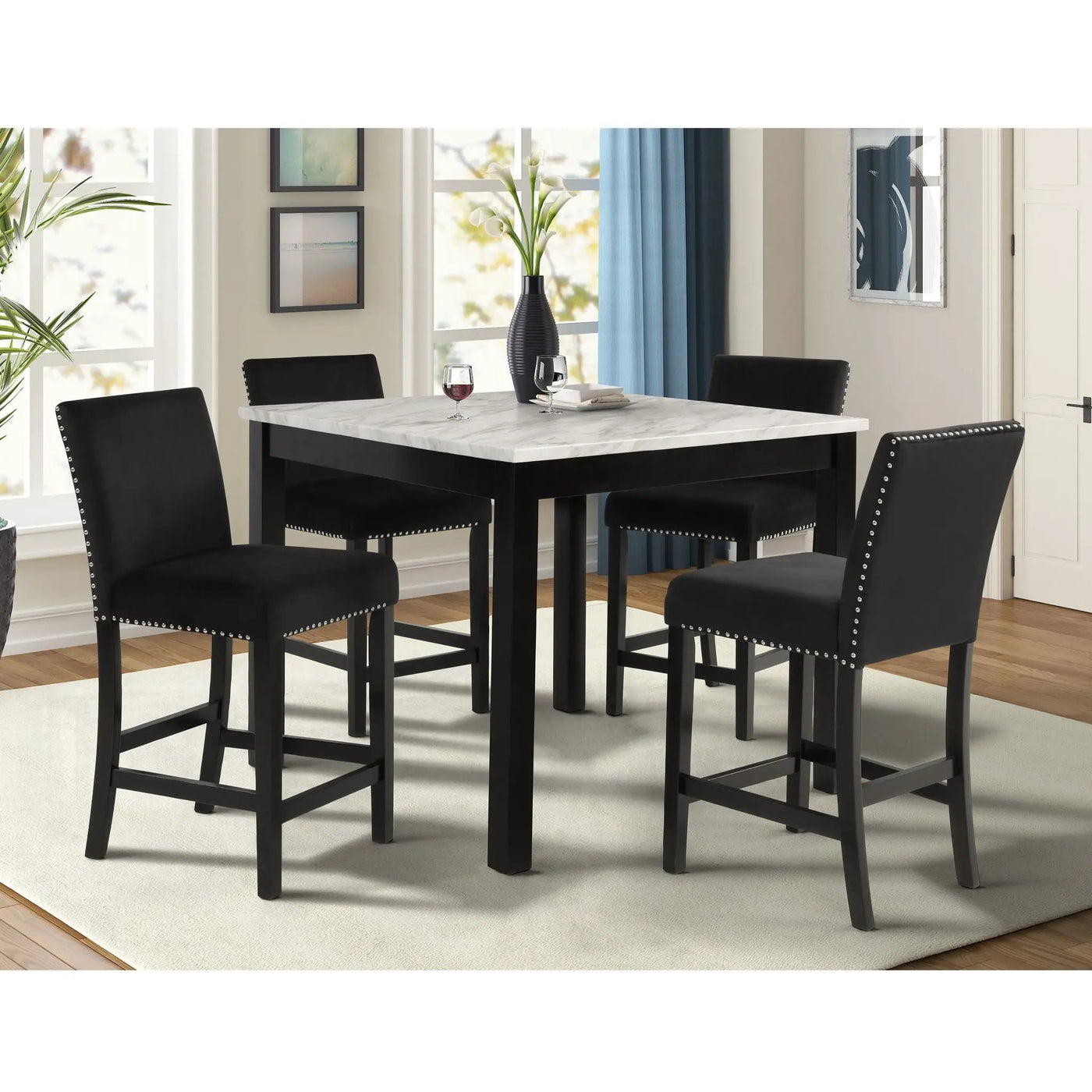 Modern 5 Piece Counter Height Dining Set With Tufted Nail Head Chairs by Unique Piece Furniture