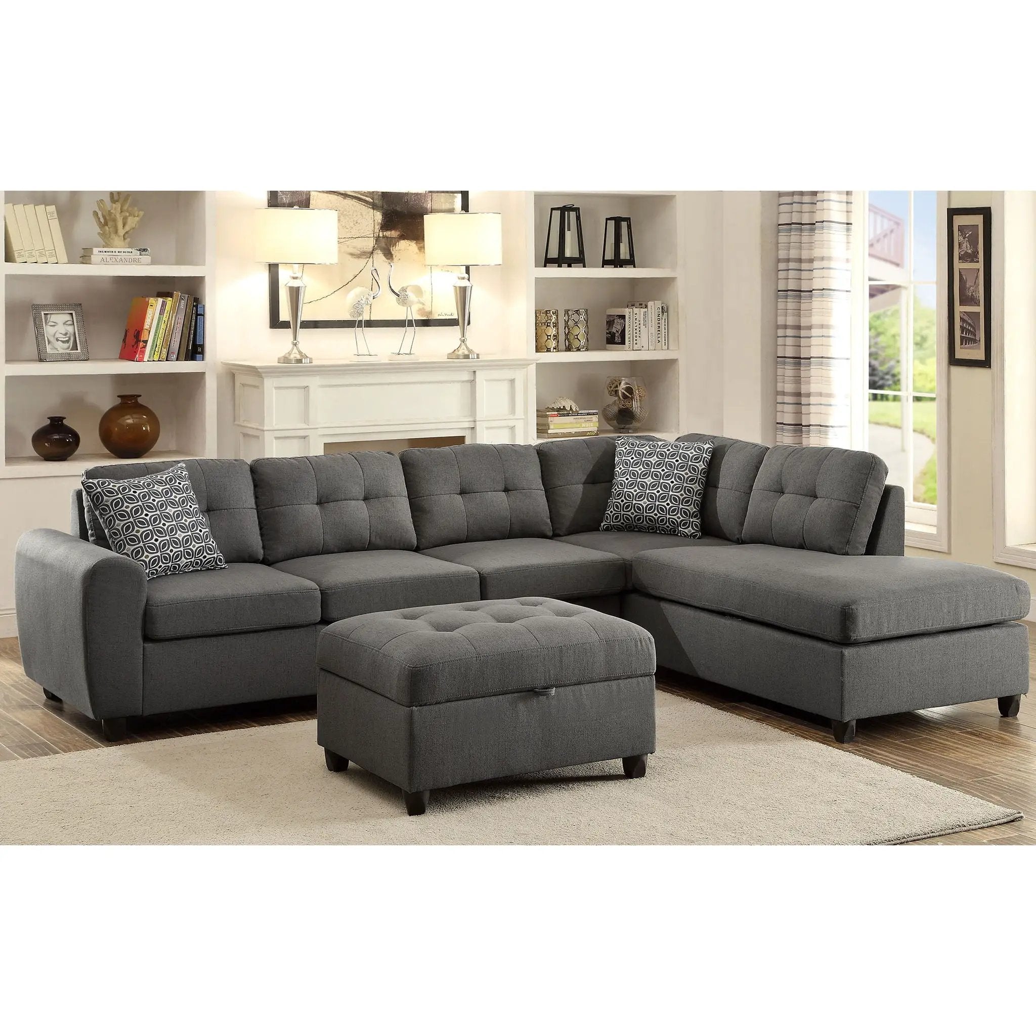 Storage Ottoman With Tufted Design - Gray