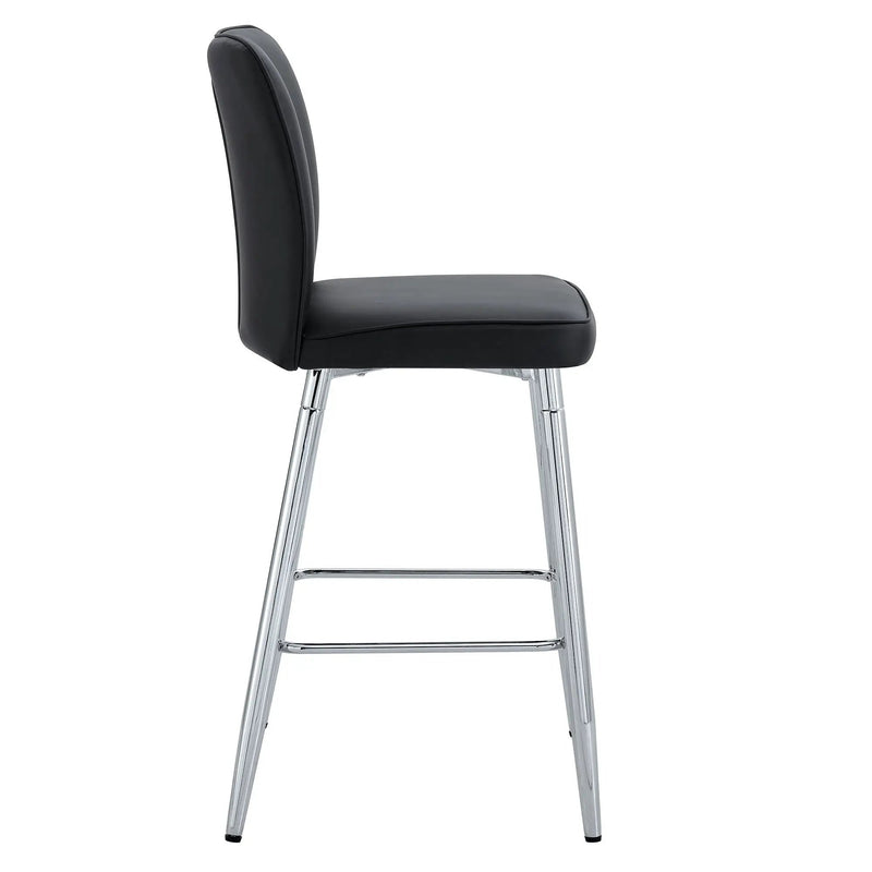 Modern Bar Chair Set Streamlined Backrest Metal Legs 2 Pieces - Black / Silver by HouseOfZazla