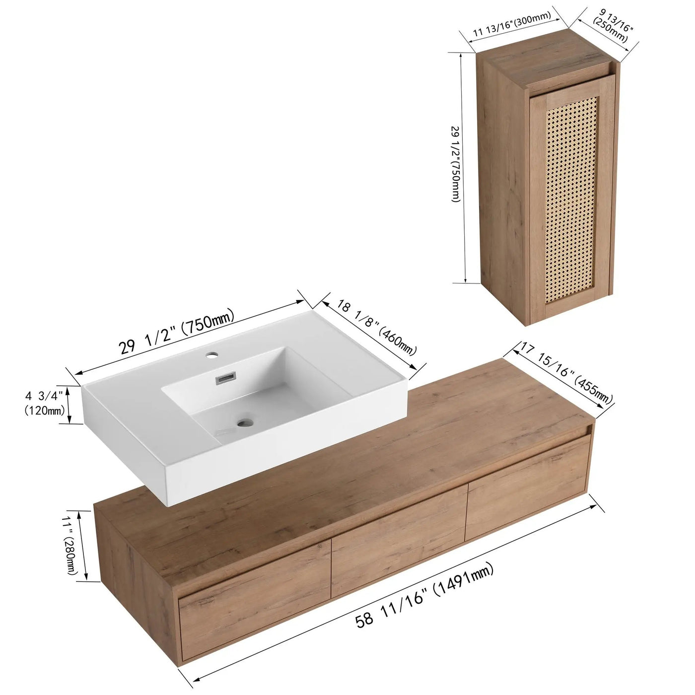 Modern Imitative Wall Mounted Bathroom Vanity With Resin Sink And Side Cabinet by Unique Piece Furniture