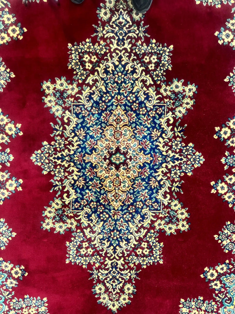 Power Loomed Persian Oriental Rug 9x12, Vintage Wool Pile, Kirman Design by Jewel Rugs