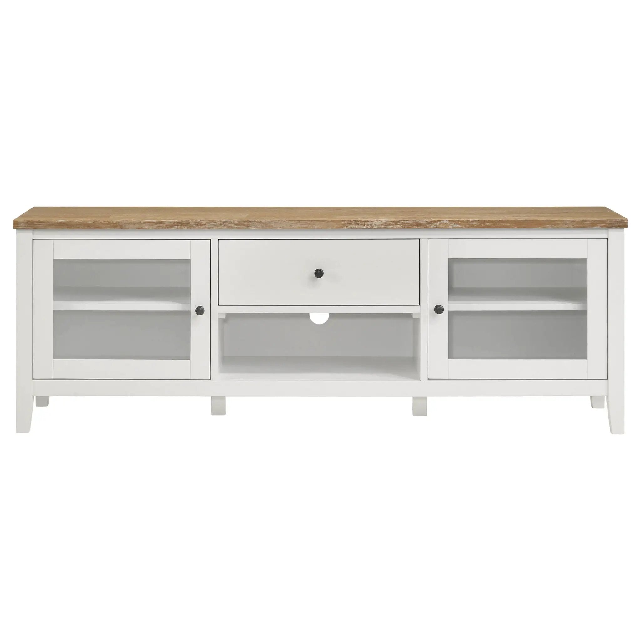 Hollis 2-door Wood 67-inch TV Stand with Drawer Brown and White by Unique Piece Furniture
