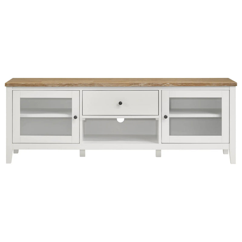 Hollis 2-door Wood 67-inch TV Stand with Drawer Brown and White by Unique Piece Furniture