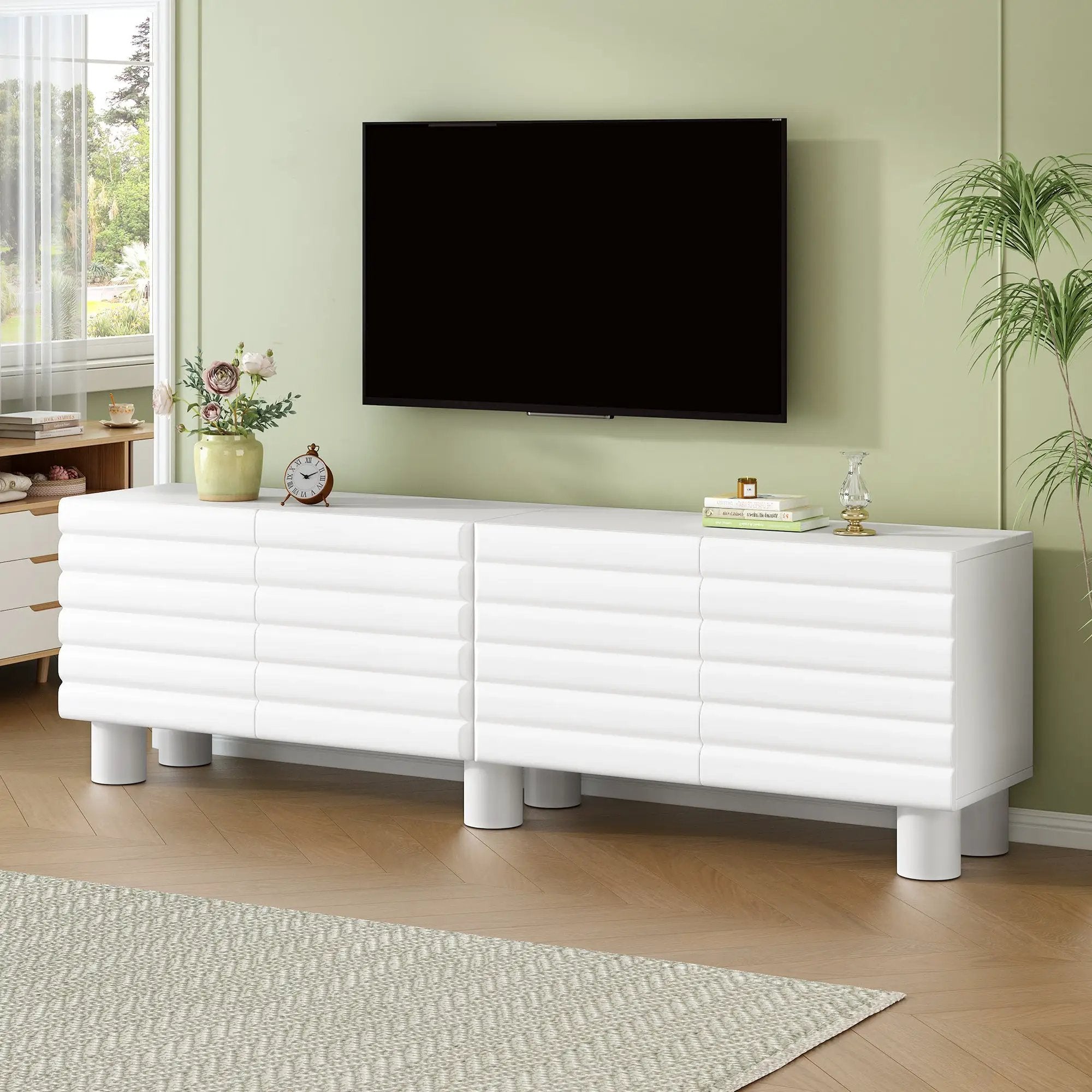 Stylish Thick Wavy Door TV Cabinet with Adjustable Shelves by HouseOfZazla