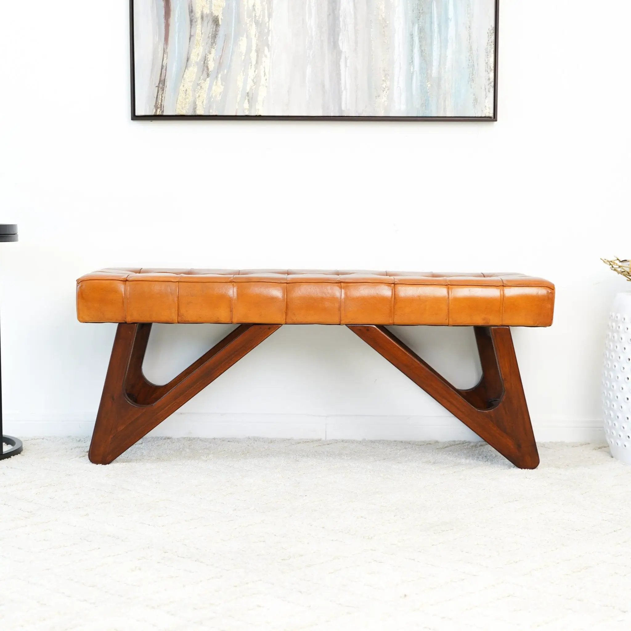 Mia - Bench With Buttons - Brown / Rustic by HouseOfZazla