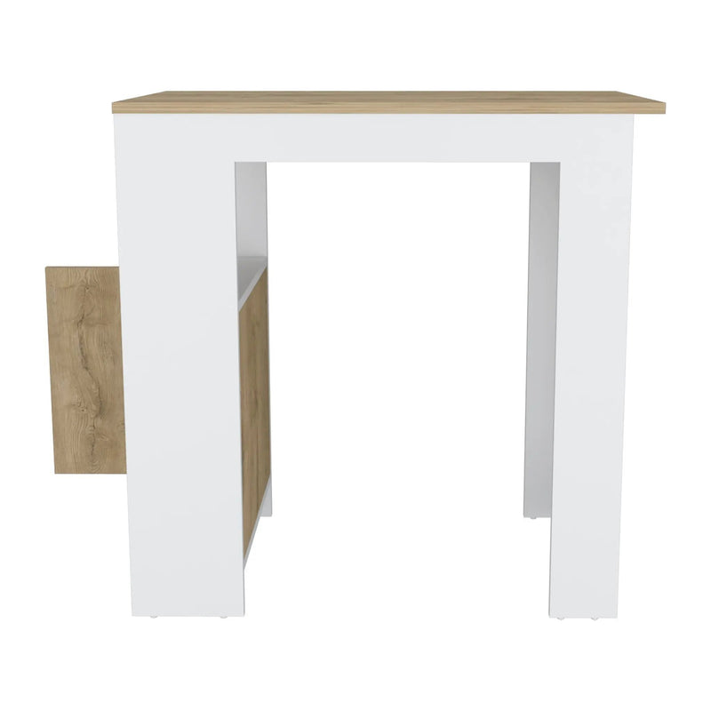 Kitchen Island Three Open Side Storage Shelves And One Push-To-Open Cabinet - White / Macadamia by Unique Piece Furniture