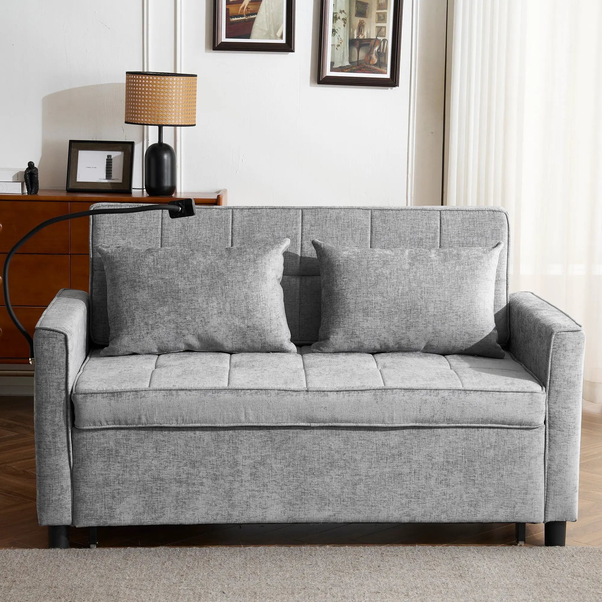Pull-Out Sleeper Sofa With Reversible Backrest Cushion, Side Pockets, 2 USB Ports And A Phone Holder For Living Room by Unique Piece Furniture