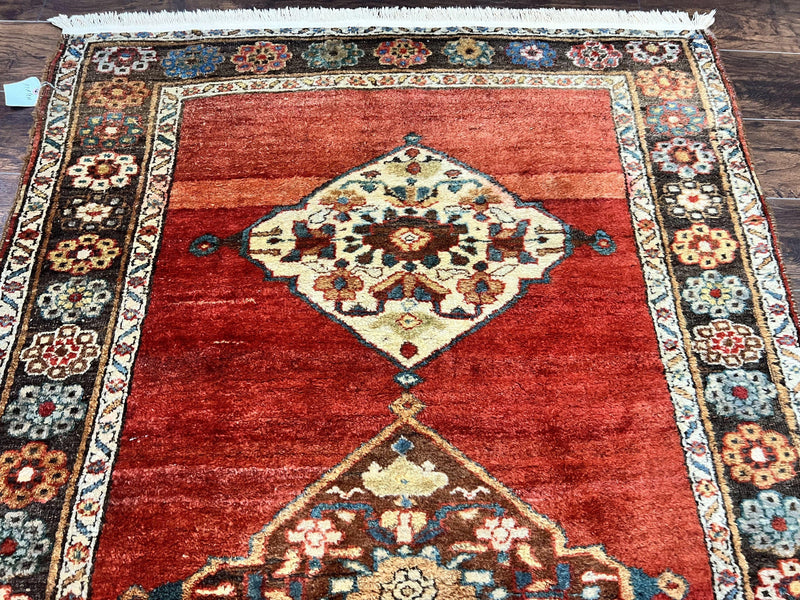 Antique Persian Bidjar Rug 4x8, Triple Medallions, Handmade Oriental Carpet, 1920s Rug, Wool Rug, Red by Jewel Rugs