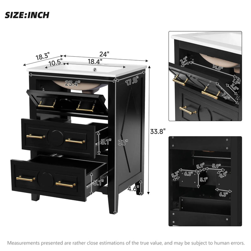 Bathroom Vanity With Sink, Free Standing Single Set, 3 Drawer Storage Cabinet by Unique Piece Furniture