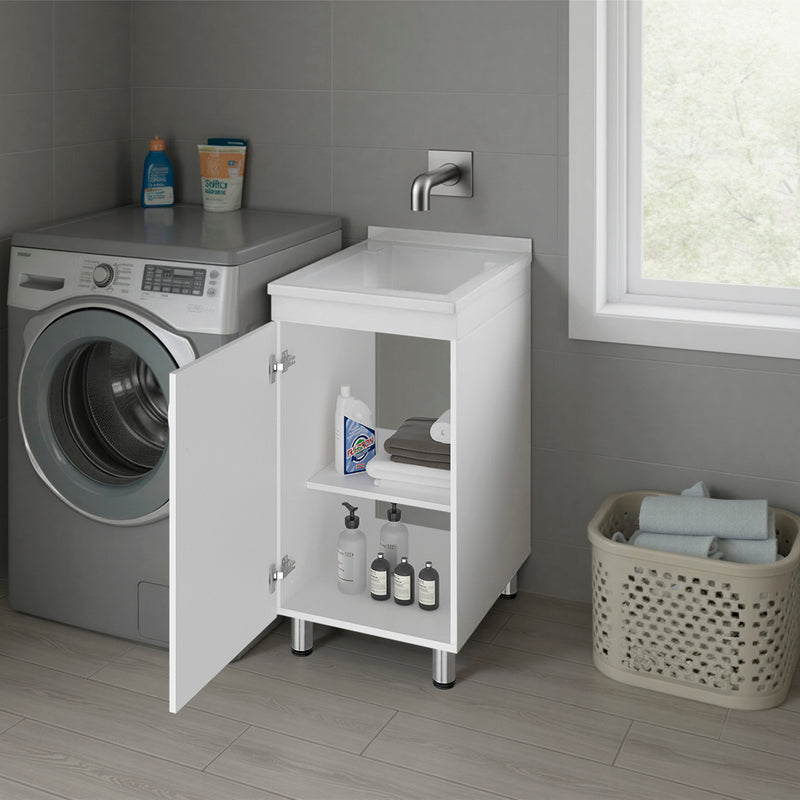 Slee Compact Utility Sink Cabinet with Storage and Metal Legs for Laundry Room by HouseOfZazla