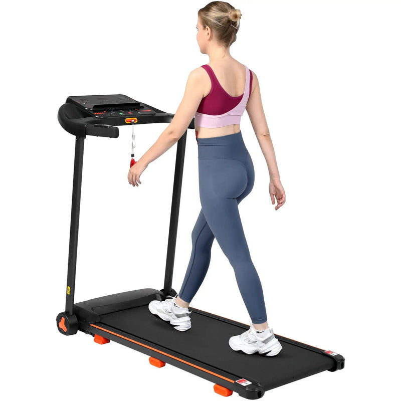 2.5Hp Quiet Folding Treadmill With Heart Rate Sensor, 300Lbs Weight Capacity, With USB Charge Station For Android & Bluetooth Speaker, 6 Shock Absorbing - Black by HouseOfZazla