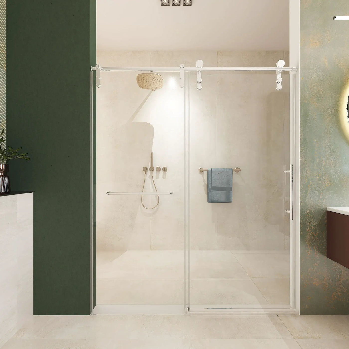 Frameless Shower Door, Sliding Shower Door, Premium 5 / 16" (8 Mm) Thick Tempered Glass Shower Enclosure With Towel Bar, Double Side Easy Clean Coat, Finished With Buffer by HouseOfZazla