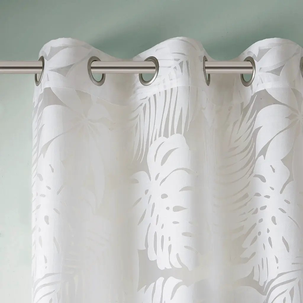 Palm Leaf Burnout Sheer Window Curtain White 50x84 by HouseOfZazla