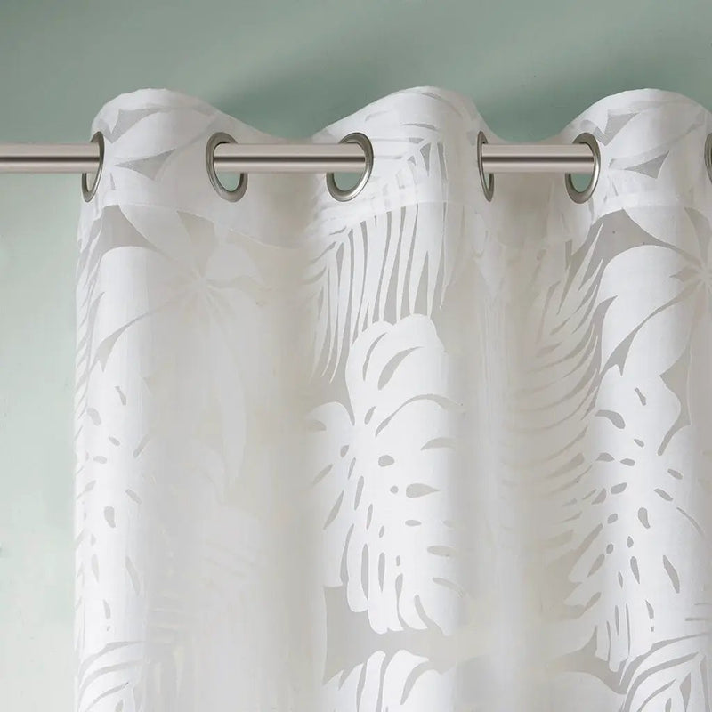 Palm Leaf Burnout Sheer Window Curtain White 50x84 by HouseOfZazla