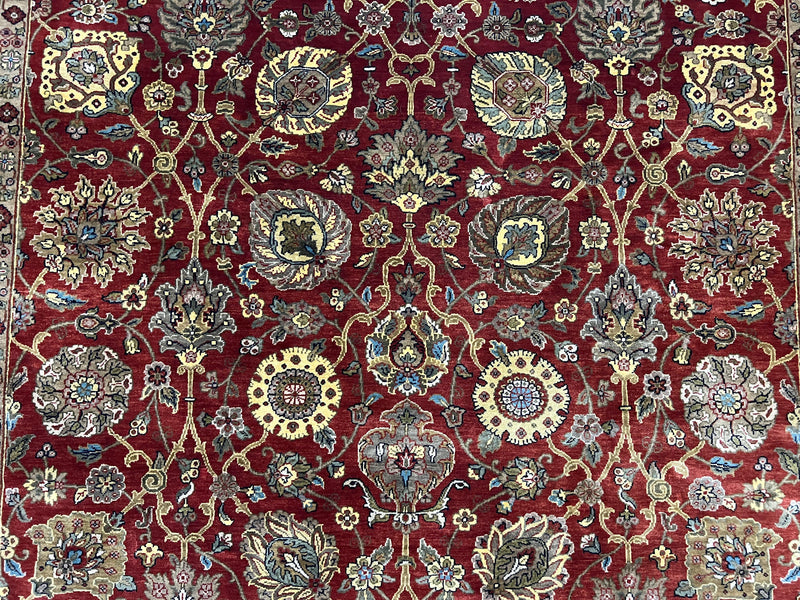 Indo Persian Rug 9x12, Hand Knotted Traditional Indian Wool Oriental Carpet 9 x 12 ft, Maroon and Navy Blue, Floral Allover 9x12 Vintage Rug by Jewel Rugs