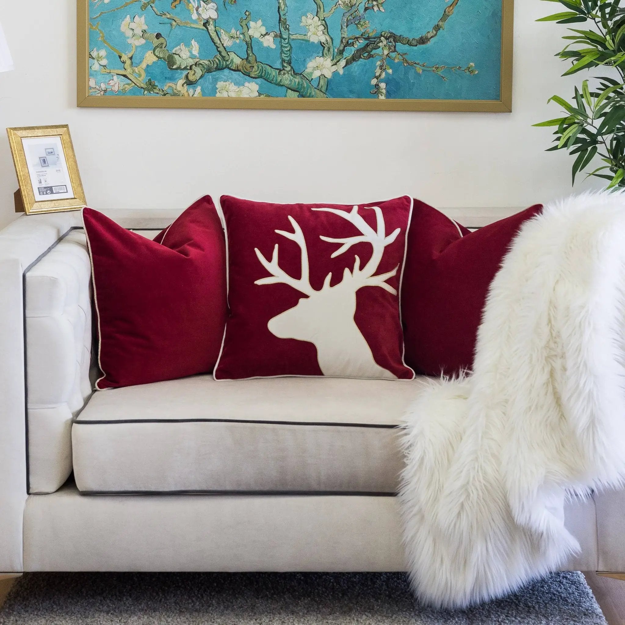 Holiday Reindeer Velvet Accent Pillow 20x20 by HouseOfZazla