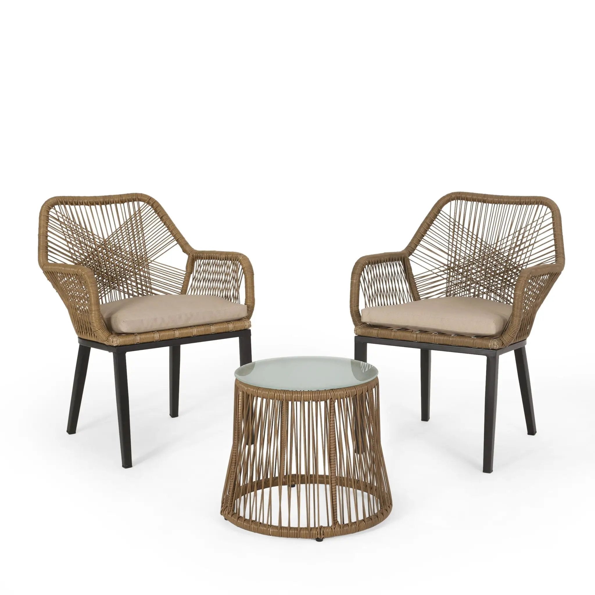 Conversation Set With Tempered Glass Table Top - Light Brown by HouseOfZazla