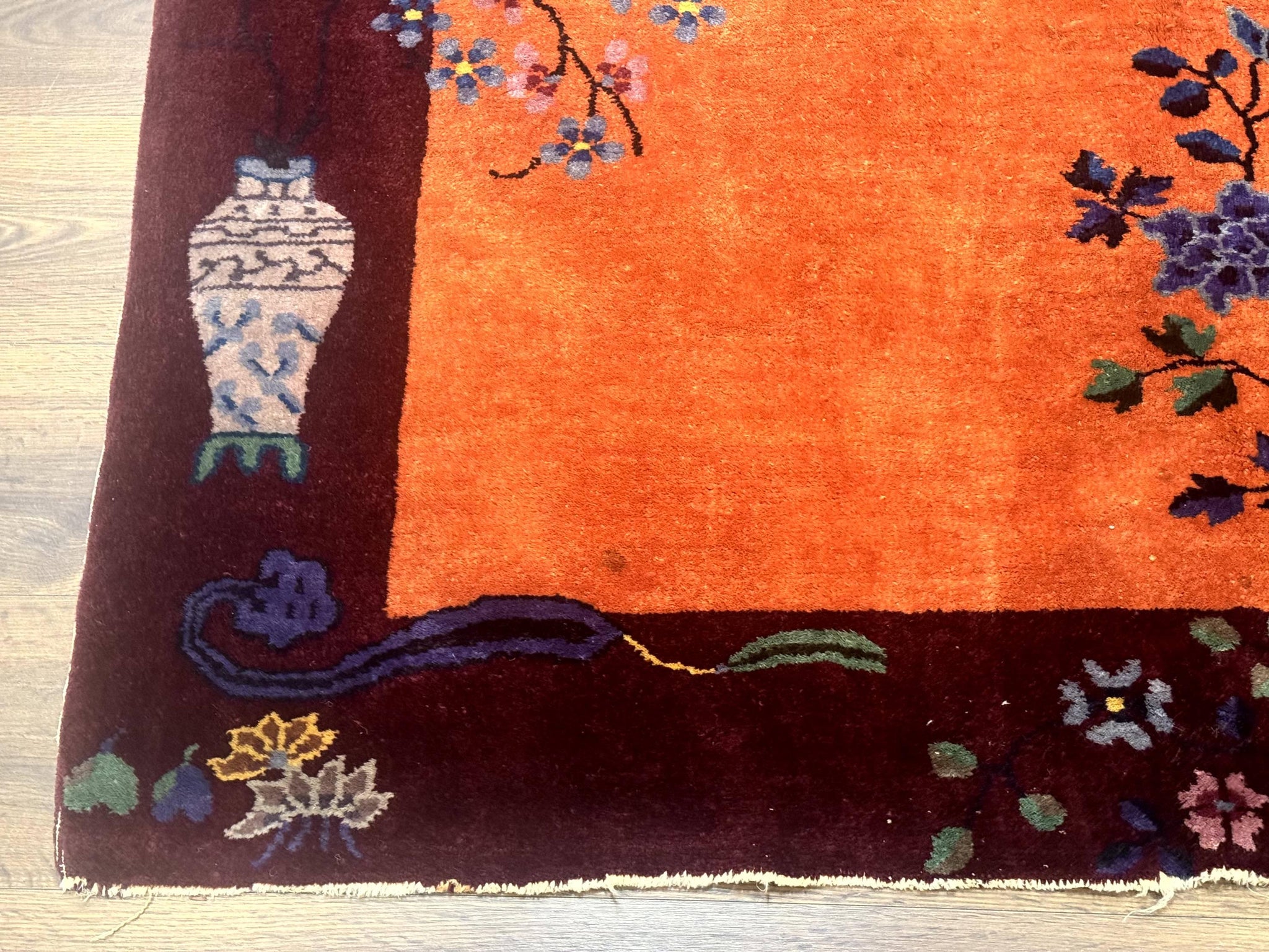 Chinese Art Deco Rug 5x8, Antique Chinese Wool Rug, Nichols Rug, Rare Chinese Carpet, Orange and Purple-Maroon by Jewel Rugs