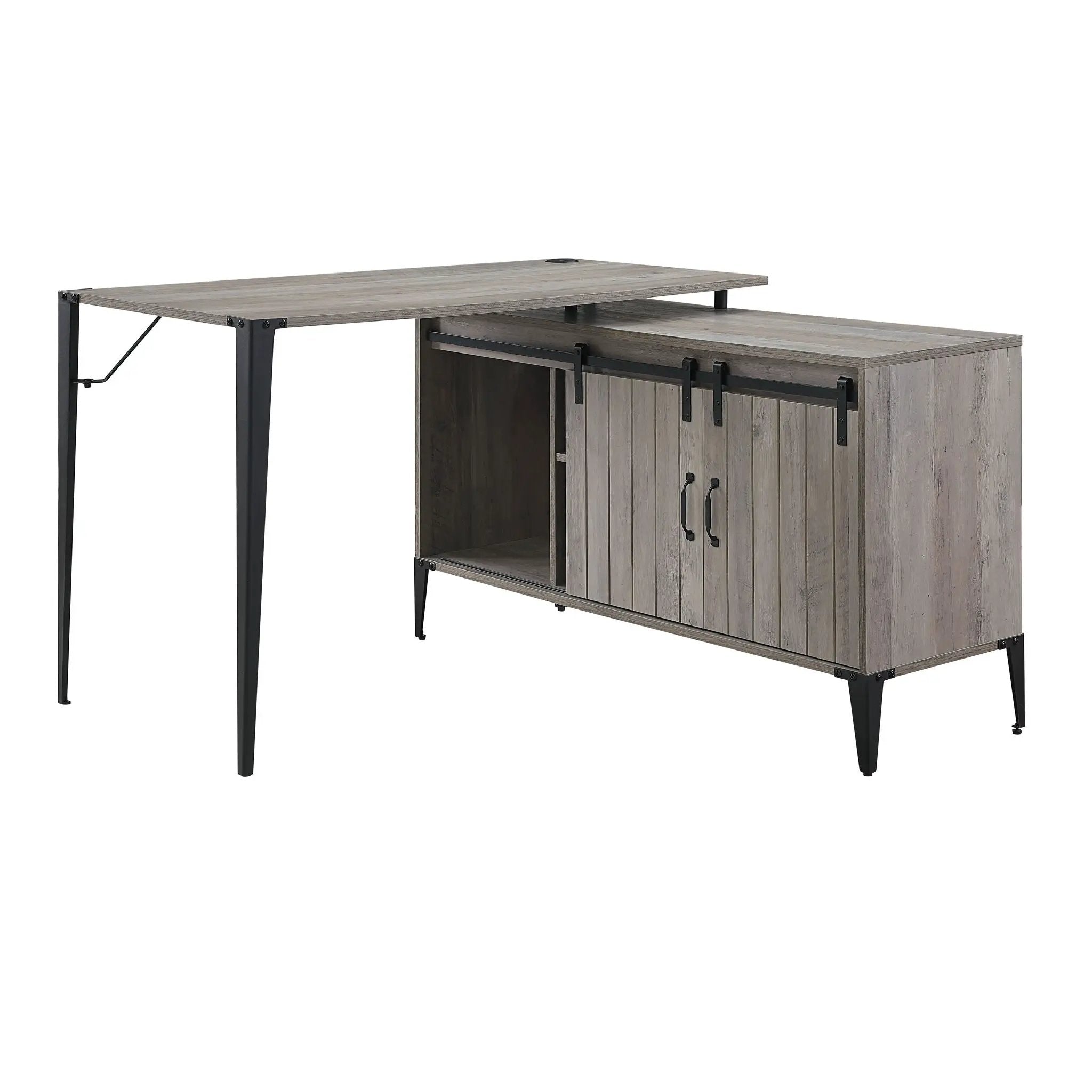 Zakwani - Writing Desk With USB - Gray Oak & Black by Unique Piece Furniture