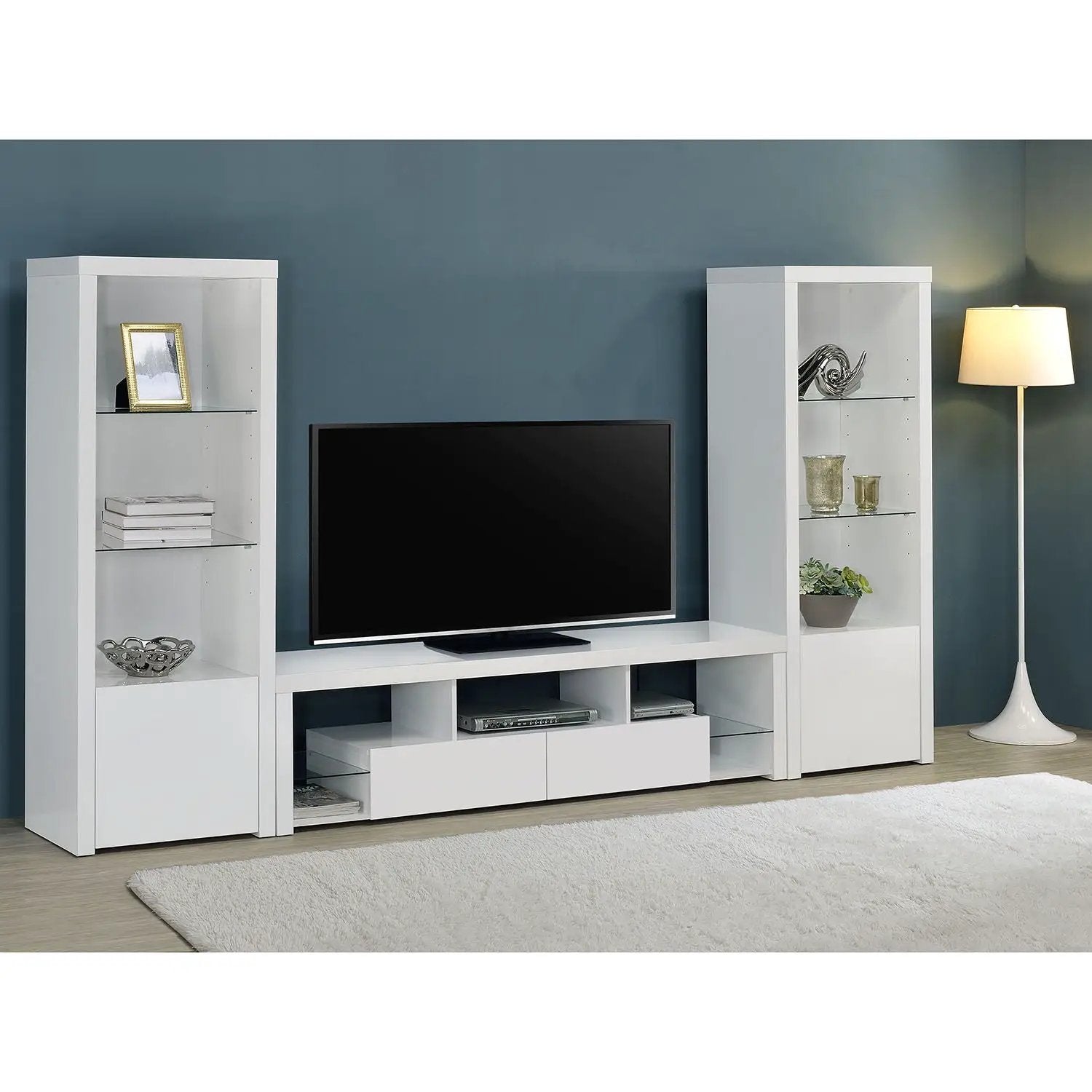 Lance - 3 Piece TV Entertainment Center With Shelves - Gloss White by HouseOfZazla