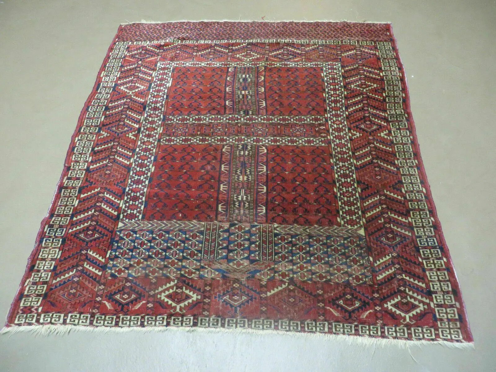 Antique Turkoman Rug 4x5, Ensi Hatchli Tekke Wool Rug by Jewel Rugs