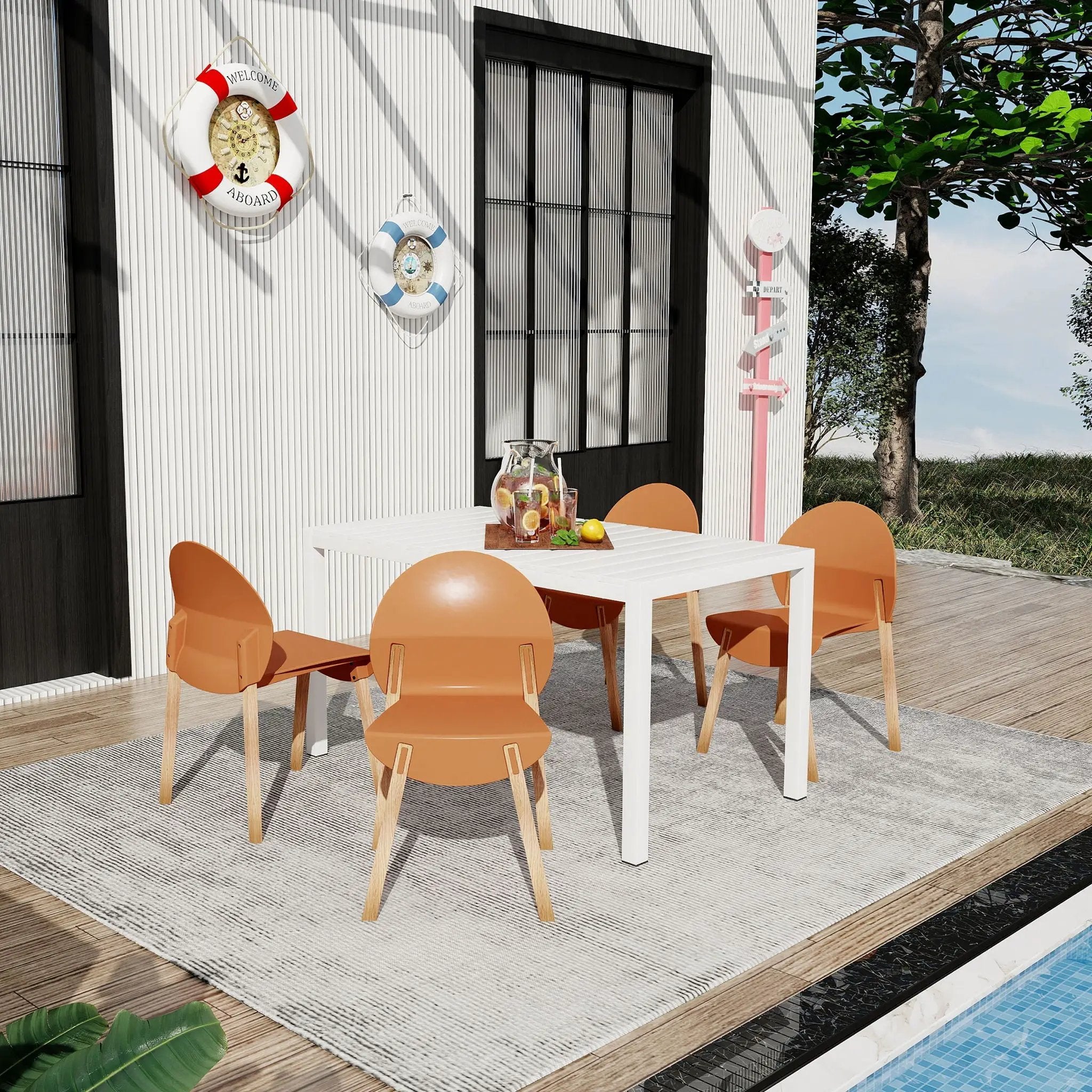 4 Piece Set Of Single Chairs With Long Table by Unique Piece Furniture