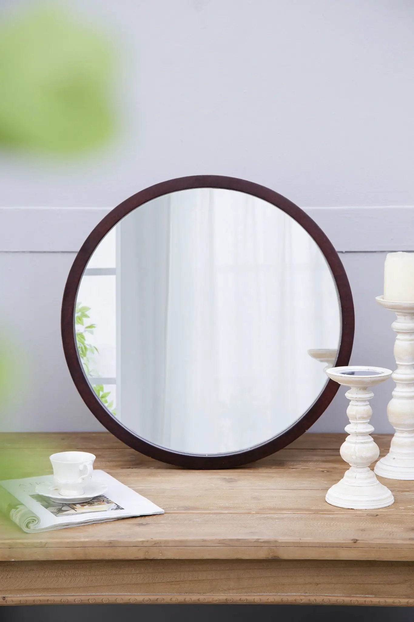 Circle Wall Mirror With Wooden Frame for Living Room by HouseOfZazla