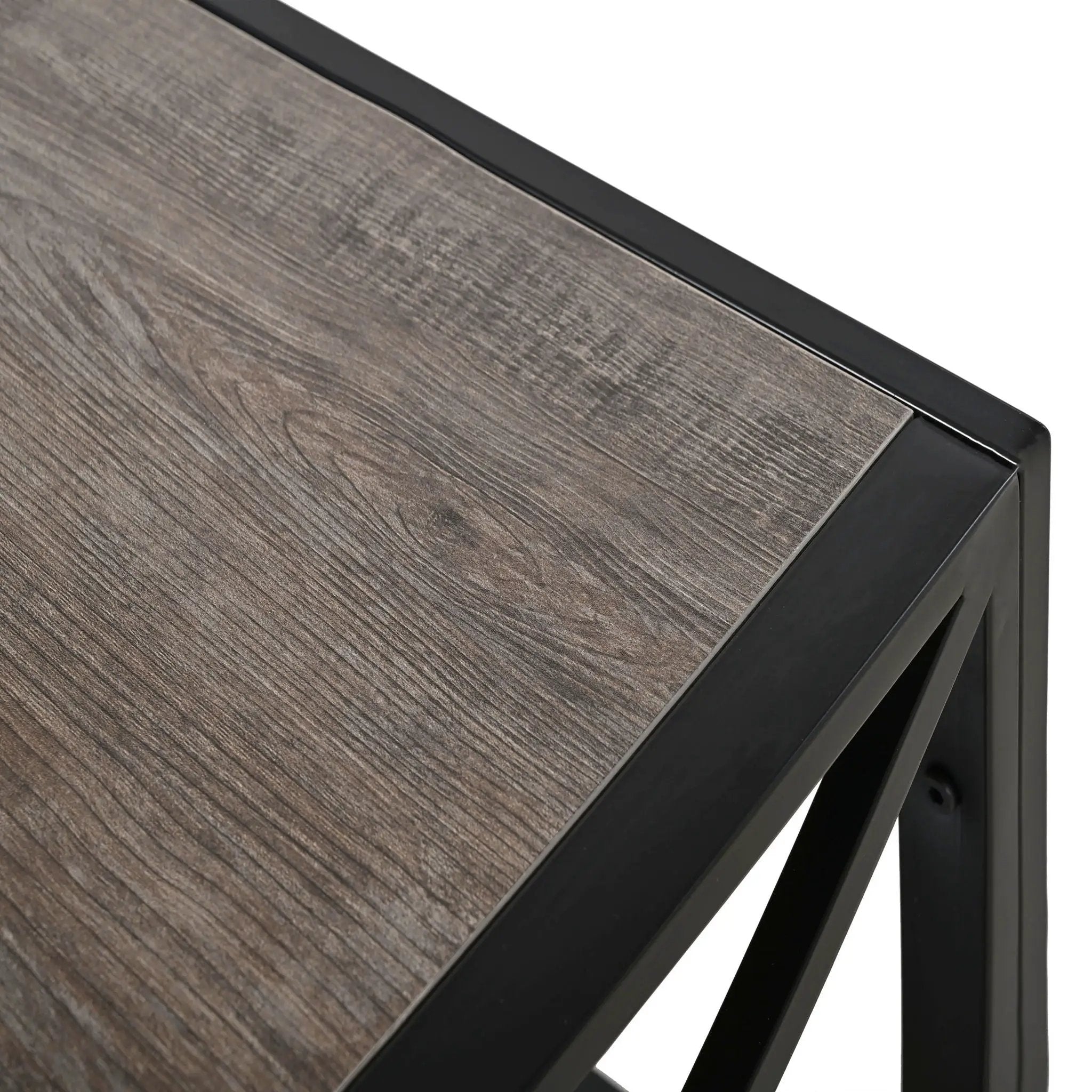 Industrial Style Coffee Table For Bedroom & Living Room With Tempered Glass & Wood Grain - Wood by HouseOfZazla
