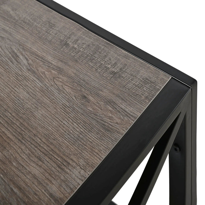 Industrial Style Coffee Table For Bedroom & Living Room With Tempered Glass & Wood Grain - Wood by HouseOfZazla