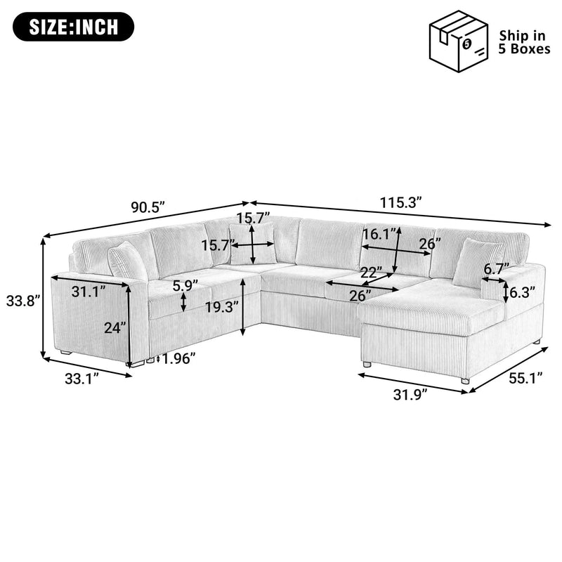 Oversized Sectional U-Shaped Sofa With Chaise Lounge And Three Soft Throw Pillows by HouseOfZazla